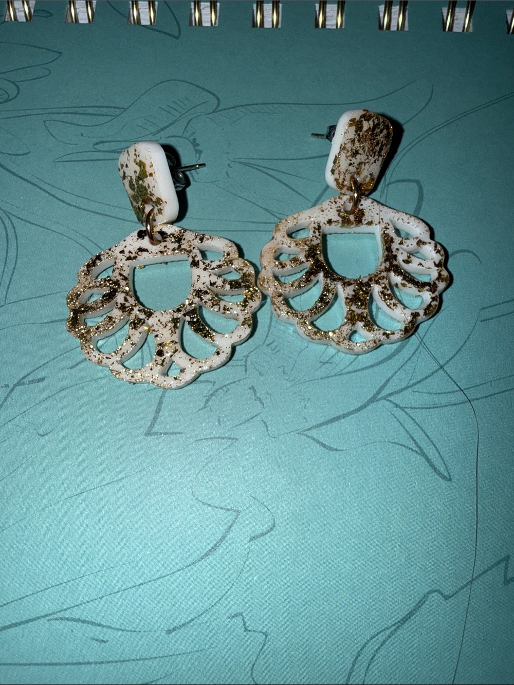 White and Gold Dangle Shell Earrings